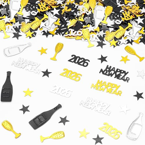 GoldRock konfetti spridda dekoration nyårsafton dekoration 2026, glitter nyårsafton bordsdekoration konfetti, gott nytt år dekoration, spridd dekoration nyårsdekoration (Happy New Year 2026, svart