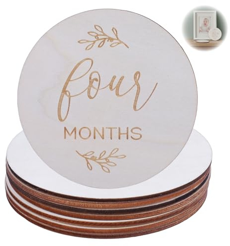 Baby Milestone Discs, Wooden Monthly Milestone Photo Cards with Laser Engraved Designs, Reversible Baby Milestone Markers for Newborn to 12 Months (7 Pcs)