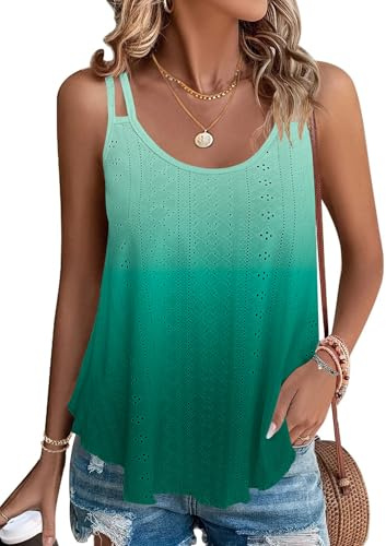 WNEEDU Top Tirantes Mujer Blusa de Verano Bordada Suelta Cuello Redondo