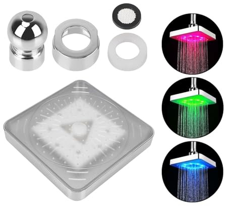 Cabezal de ducha LED con sensor de temperatura de 3 colores, ultra silencioso, 7 colores cambiantes graduales, cabezal de ducha cuadrado fijo de mano y spray de lluvia para una experiencia de ducha