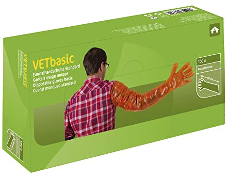 Kerbl 15364 Einmalhandschuhe Vetbasic, 90 cm Länge, 100 Stück, orange