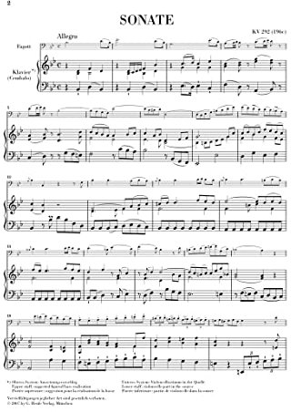 Sonate in B-dur KV 292 (196c): Besetzung: Fagott und Violoncello (G. Henle Urtext-Ausgabe)
