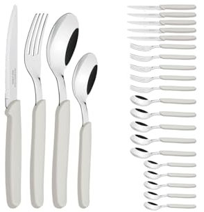 Tramontina - TRAMONTINA-Ménagère 24 pcs Carmel Inox et Plastique sable - Ensemble de Couverts Moderne et Pratique. Design Élégant, Résistant et Facile à Entretenir. Parfait pour Toutes les Occasions.