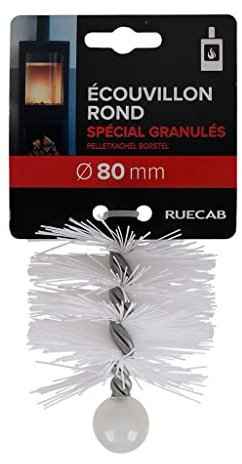 RUECAB - Brosse de ramonage Ø80mm pour poêle à granulés/pellets, hérisson ramonage nylon Ø80mm, Filetage femelle M12 x 1,75mm, longueur : 150mm - Ecouvillon de ramonage 80mm - Spécial poêles granulés