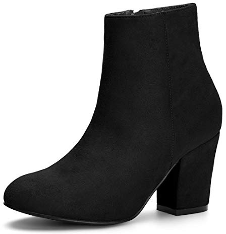 Allegra K Women's Side Zip Chunky Heel Black Ankle Boots 6 M US