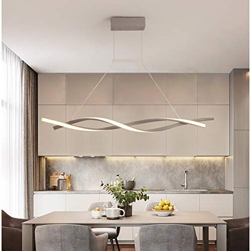 LAIDEPA FCX-Light Lampada a Sospensione LED Dimmerabile con Telecomando Luce Pendente Moderno Creativo Spirale Design Lampadario per Isola della Cucina Bar Sala da Pranzo Salotto Loft,Gray,L100CM