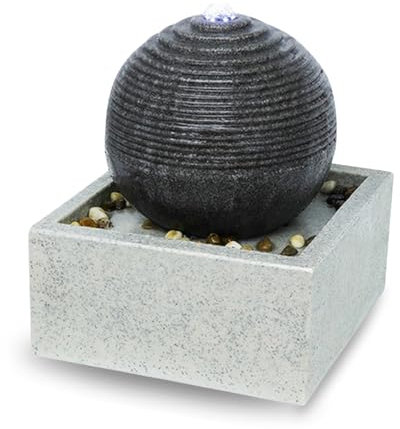 Moderne Innen- und Außenbrunnen weiße LED, entspannende Zen -Tischdekoration, Geschenkidee für besondere Anlässe, H 34x30x30cm - Bonny Zen'light, Grau