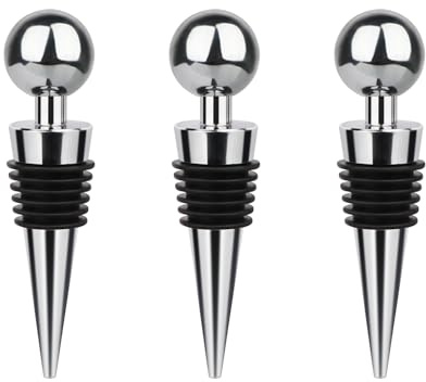 3 Pcs Wine Stopper Bottle Stopper Wine Saver, Yimerlen Silicone Vacuum Wine Bottle Corks, Reusable Wine Stopper Used for Bar, Holiday Party Keep Wine Fresh Suitable for Standard Bottle (Silver)
