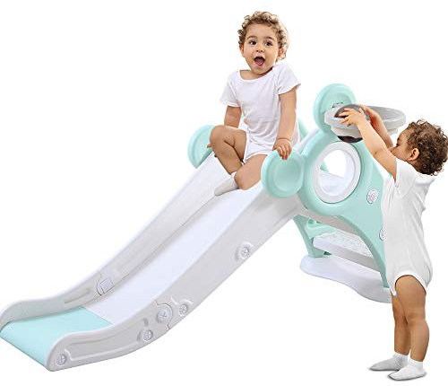 YOLEO Toboggan pour Enfants, Toboggan Amusant avec Panier de Basket, Jeu d'Extérieur et l'Intérieur pour pour bébé , Toboggan Maternelle, Stable, Sûr, Grand et Largeur 115 x66 x125cm(jusqu'à 25 kg)