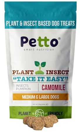Petto Plant & Insect Based Hypoallergenic Dog Treats 100g | Healthy & Meat-Free Training Bites | Human Grade & Bakery Made with Crickets, Camomile & Pumpkin