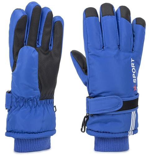 INOGIH Guantes de esquí impermeables para niños de 6 a 12 años, guantes de snowboard gruesos y cálidos para jóvenes y adolescentes