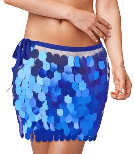 AHANDMAKER Bauchtanz-Shorts Mit Pailletten Und Quasten Für Damen, Blauer Tanzrock, Bauchtanz, Hüfttuch, Polyester, Fransen, Pailletten-Quastenrock, Modische Rave-Partyröcke Für Halloween-Kostüme
