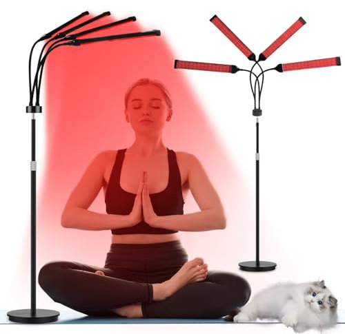 Hottoerak Floor Red Light, 180LEDs 660nm&850nm&940nm Infrared Light Lamp, Adjustable Height & Adjustable Gooseneck & Timer, Red Lights for Home/Office Use