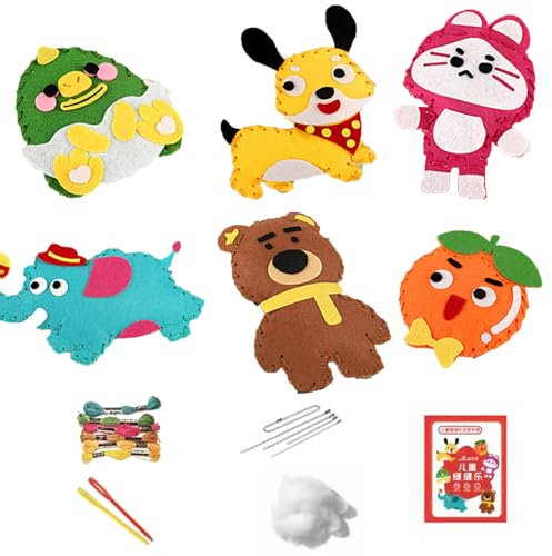 ARROMI Nähset für Kinder, Tierformen Filz Bastelset für Anfänger, Tiere Nähen Bastelset Mit Füllwatte, Gefüllte Filz Plüsch Ornamente für Handwerk (6 Stile)