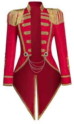 Saniplaycos Women's Ringmaster Jacket Tassel Coat Uniform Ringmaster Circus Costume Medieval Long Sleeves Tailcoat (XXXL)