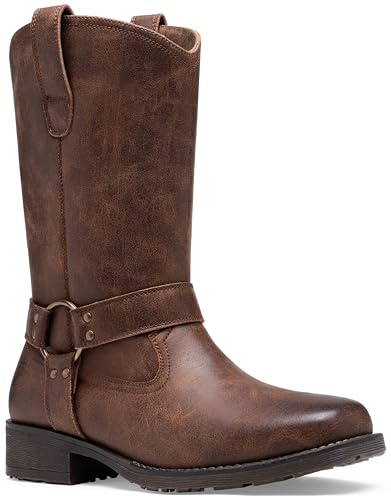 Jousen Cowboy Boots for Men Leather Mens Cowboy Boot Motorcycle Western Retro Square Toe Harness Mens Boot (AMY8426 brown 13)