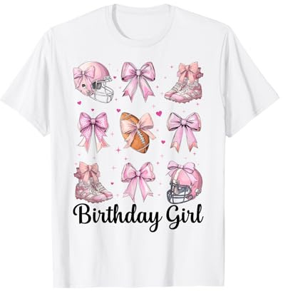 Fiocco Rosa da Ragazza di Football Americano per Compleanno Maglietta