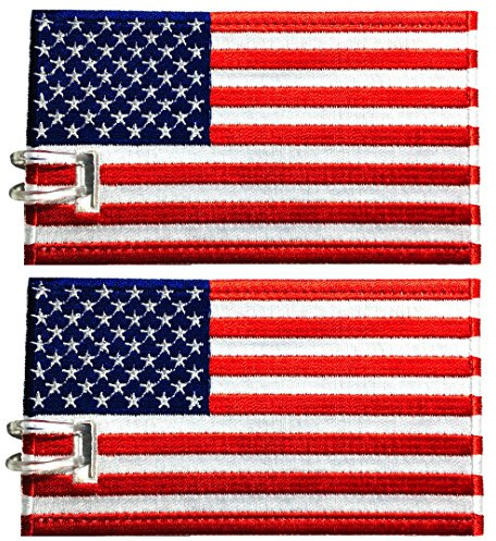 Luggage Tags, USA Flag, Embroidered, 2 Pack, 12 COLORS, NEVER BREAK!