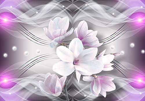 wandmotiv24 Fototapete Magnolie Ornamente rosa, M 250 x 175 cm - 5 Teile, Wanddeko, Wandbild, Wandtapete, Blumen, Wellen, Abstrakt M1396