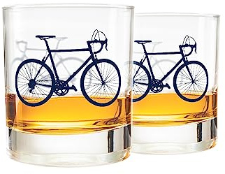 Greenline Goods – Bicycle Whiskey Glasses (Set of 2) |10 oz Tumbler Gift Set with Colorful Cyclist Designs | Unique Gifts for Cyclists & Bike Riders [Navy]