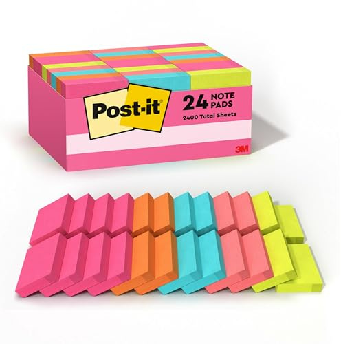 Post-it Mini Notes, 1.5x2 in, 24 Pads, America's #1 Favorite Sticky Notes, Poptimistic Collection, Bright Colors (Magenta, Pink, Blue, Green), Clean Removal, Recyclable (653-24ANVAD)