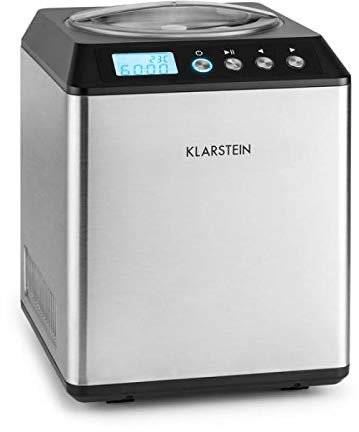 KLARSTEIN Vanilla Sky - Machine à crème glacée, Prête en 10 à 60min, Compresseur, Pas de congélation l'avance, Verre doseur, Récipient 2L - Argent