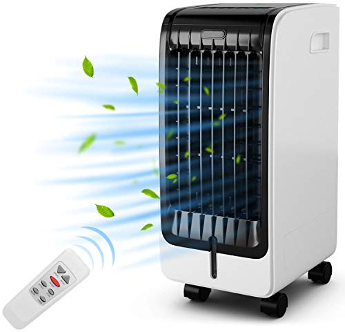 GOPLUS Aire Acondicionado Portátil 4 en 1 de 3 Modos de Velocidad, Enfriador de Aire Silencio con Ruedas y Tanque de Agua 6 L, Climatizador Aire con Temporizador de 7,5 H y Control Remoto, 75 W