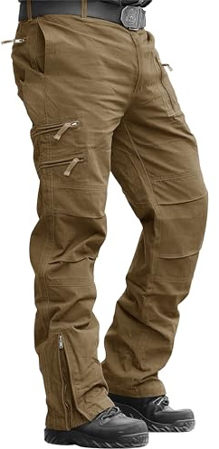 MAGCOMSEN Mens Military Trousers Work Cargo Trouser Winter Outdoor Hunting Mens Multi Pockets Hiking Trousers Cotton Walking Trousers,Brown,40