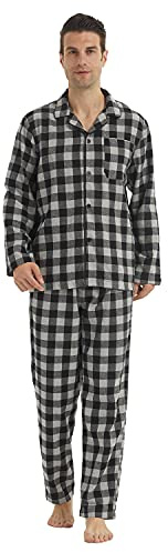 LANBAOSI Ensemble de pyjama 2 pièces à manches longues, à carreaux, en flanelle et en coton pour hommes, vêtement de nuit avec haut et bas pour l'hiver, L