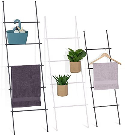 HOLZBRINK Échelle à Serviettes en métal, Porte-vêtements en échelle pour Chambre à Coucher Vintage, Monolith 150x60 cm (H. x L.), Acier Brut, HLS-150-60-0000