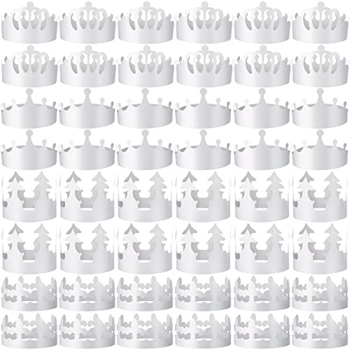 Thenshop 120 coronas de papel blancas para bricolaje, coronas de cumpleaños en blanco para niños y adultos, decoración de celebración, fiesta, gorra, 4 estilos