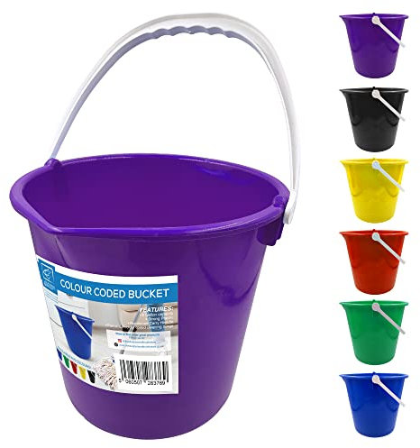 Colour Coded Plastic Bucket with Handle, 2 Gallon (10L) Household Heavy Duty Bucket with Spout and Easy-Grip Handle, Multipurpose Water Bucket for Cleaning, Bath, and Gardening (Purple)