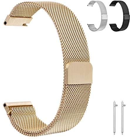 OFFCUP Metal Magnetic Watch Band, 20mm Metal Watch Straps, Mesh Woven Quick Release Watch Strap Adjustable Stainless Steel Replacement Straps with Magnetic Clasp, Smart Watch Wristbands (Rose Gold)