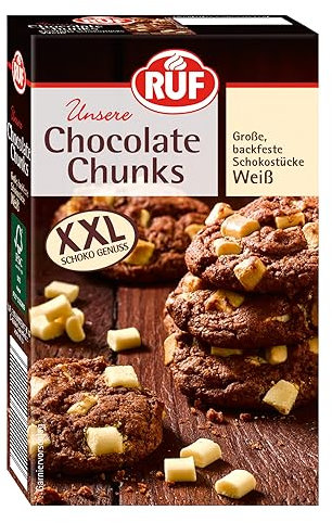 RUF Chocolate Chunks Weiß, backfeste Schokoladen-Tropfen, XXL Schoko-Drops zum Backen, Schoko-Stücke für Muffins & Brownies, glutenfrei, 1 x 100g