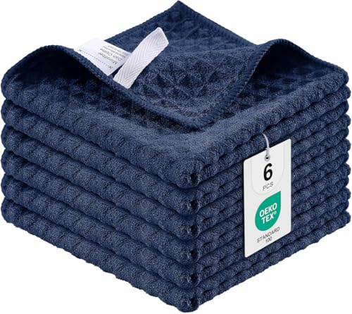 Moosfor mikrofiberdukar, set om 6, absorberande luddfria kökshanddukar diskdukar för kök tjocka diskhanddukar rengöringshanddukar trasor, 30 x 30 cm, marinblå