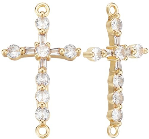 Beebeecraft 1 Box 5 Stück Kreuz-Charms, 18 Karat vergoldet, religiöse Kruzifix-Anhänger mit Zirkonia und Sprungring für Schmuckherstellung, Halsketten, Armbänder, Bastelarbeiten, Loch: 1,6 mm