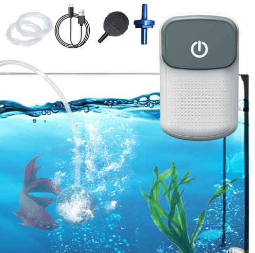 Aquarium Luftpumpe, USB Luftpumpen für Aquarien, 1,5L/MIN Sauerstoffpumpe für Aquarium, Leise Aquarium Luftpumpe, hängende Aquarien Sauerstoffpumpe für 1-200L, mit Allem Zubehör