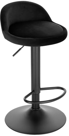 Lestarain Bar Stool, Adjustable & Swivel Breakfast Kitchen Counter Pub Stool, Black Soft Velvet Barstool Chair, with Back & Footrest