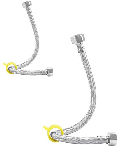 Pack of 2 Flexible Pipe Contectors Stainless Steel Braided Hose 1/2 x 1/2 BSP Fitting 40cm Long Flexible Hose Pipes Tail DIY Repalcement for Bathroom/Kitchen/Boiler Toilet