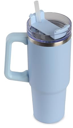 ARIANA HOMEWARE Insulated Tumbler 30oz - Travel Coffee Mug with Handle Straw Lid Water Bottle | Stainless Steel Double Wall Cup for Hot & Cold Drinks - Reusable and Leakproof (Baby Blue)