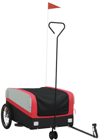 vidaXL Bicycle Cargo Trailer-Cart in Black/Red - 45 kg Load Capacity, Iron Construction, 138x69x58 cm Size, w/Safety Flag