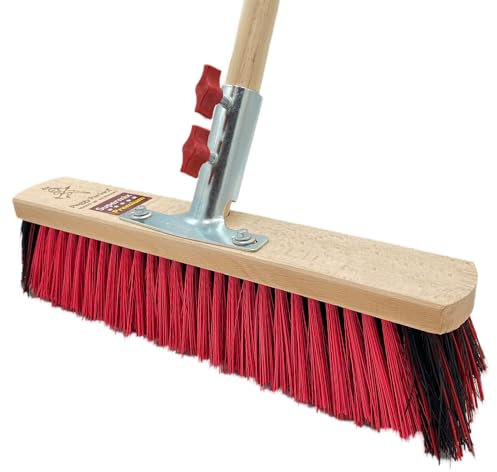 Peggy Perfect Straßenbesen, Saalbesen 40cm mit 1,50m langem, Ø2,8cm Holzstiel. Premium Supermix Borsten - robust & nassfest. Patentiertes Stielhaltesystem „Schraubfix Plus“.