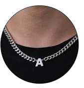 Esmoly Men's Necklaces Initial Necklace Silver Gold Black 316L Stainless Steel Necklace with Letter A-Z Cuban Chain Christmas Gifts for Men Boys 18+2 Inches (Silver A)