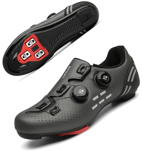 Solamni Mens Road Cycling Shoes Compatible with Peloton Look Delta SPD SPD-SL Lock Pedal Mountain Bike Shoes Fitness Trail Cycling Shoes Grey