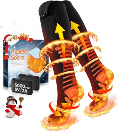 2026 Calcetines Calefactables Mejorados, 5000mAh 5V Heated Socks Recargables con 3 Ajustes Calor, Calefacción 360°Calcetines Calefactables Hombre Mujere Lavables para Esquí Caza Senderismo - L