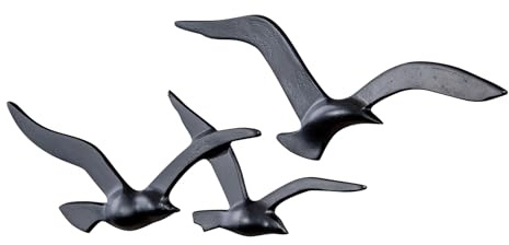 levandeo Decoración de pared gaviotas de metal negro Cuadro marítimo Escultura de pared Decoración de pájaros Bandada de pájaros de metal Arte de pared industrial Diseño