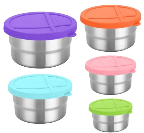 Contenitore Pranzo Acciaio Inossidabile | 5 Pezzi Portapranzo Riutilizzabili con Coperchi | Scodelle Circolari Impilabili Per Spuntini Cucina Pranzo Al Sacco Insalata Casa Scuola Ufficio Viaggio