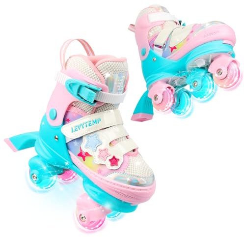 LEVYTEMP Kids 3-in-1 Adjustable Roller Skates | Inline, Tri-Skates & Quad Skates for Girls Light Up Wheels, Size Adjustable, Safe & Breathable Design, for Boys & Girls