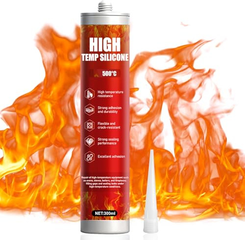 ALLONY Fireclay Adhesive, 300 ml Heat Resistant Silicone, High Temperature Adhesive, Fireplace Adhesive, Silicone Adhesive for Attaching, Repair of Damaged Fireclay Stones, Fireplace Repair, Silicone