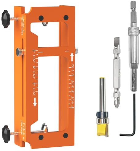 Door Hinge Jig, Aluminum Alloy Door Hinge Adjustment Tool Template Kit for Hinge Mortising from 2.5 to 5 Types of Square, 1/4, 5/8 Radiu, Door Hole Drilling Kit for Door Installation